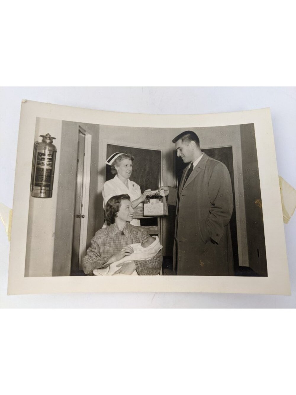 Mid Century Hospital Photos Black & White Nurse Parents Newborn c. 1950